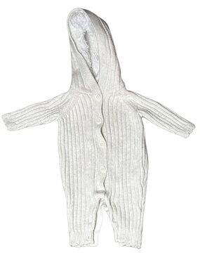 Hooded Rib-Knit Baby One-Piece in White